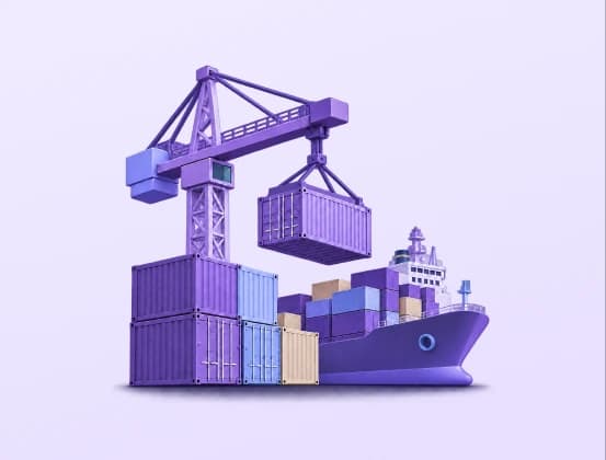 Cargo ship and crane loading containers