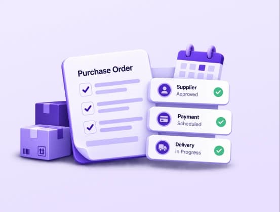Purchase order with approved supplier, scheduled payment and delivery status